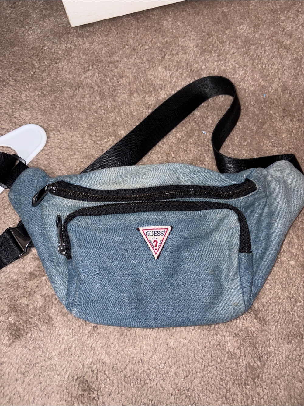 Guess Denim-Style Blue Belt Bag with Black Strap
